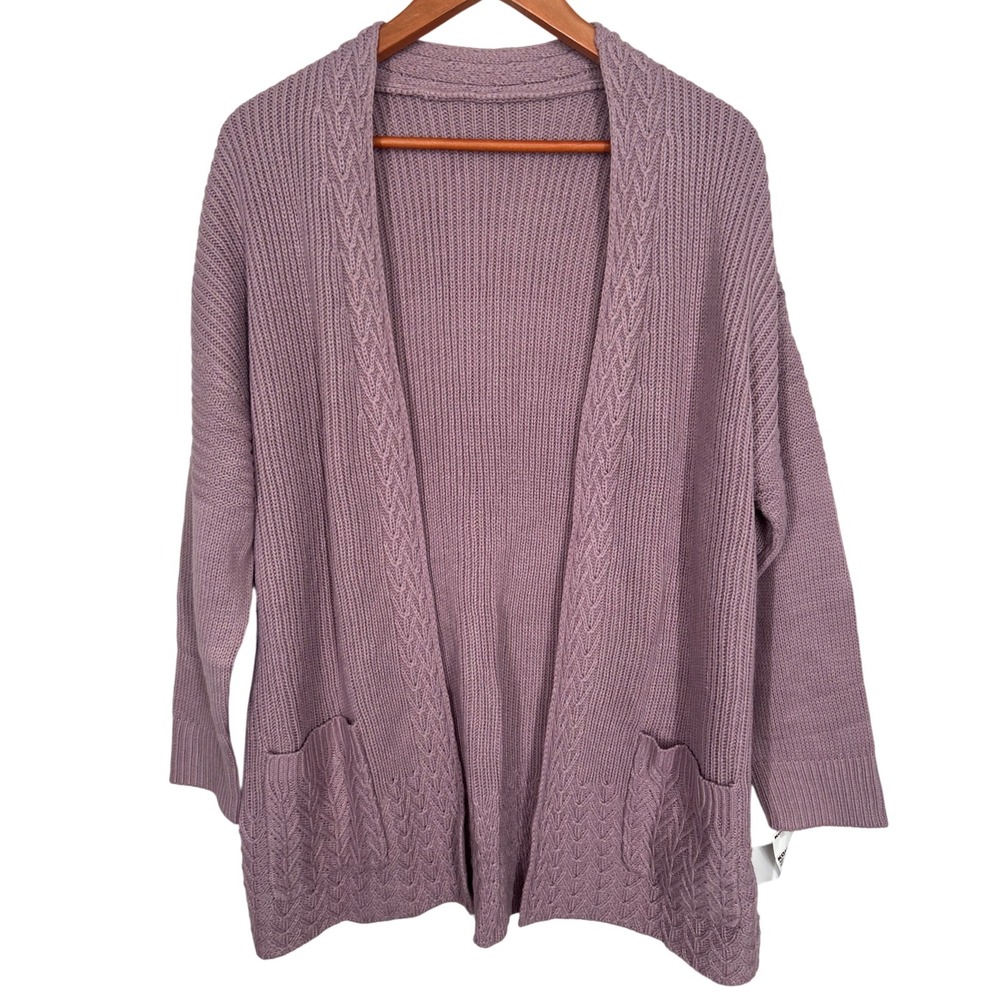 Kohl's Light Purple Open Front Cardigan Decorative Weave Pockets Women's XL NWT